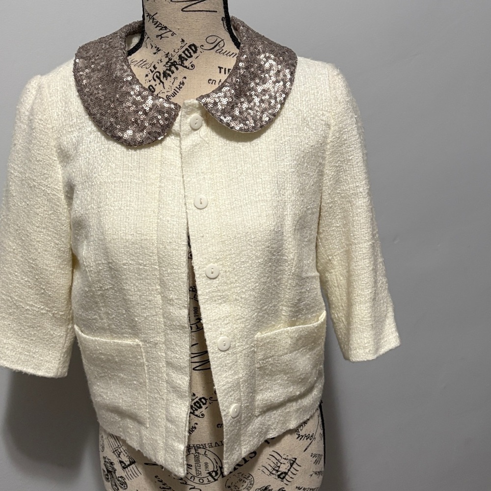 Cream Jacket with Sequin Collar